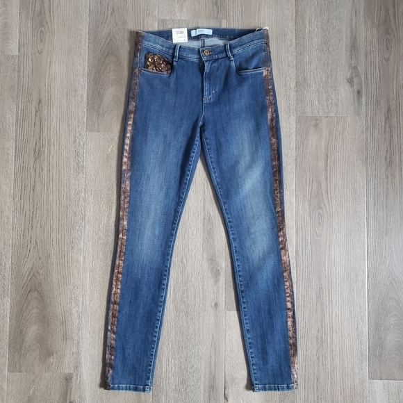 brax Denim - NWT Brax Maya Feel Good Women's Sequins Stripe Skinny Jeans Size 29 Chic